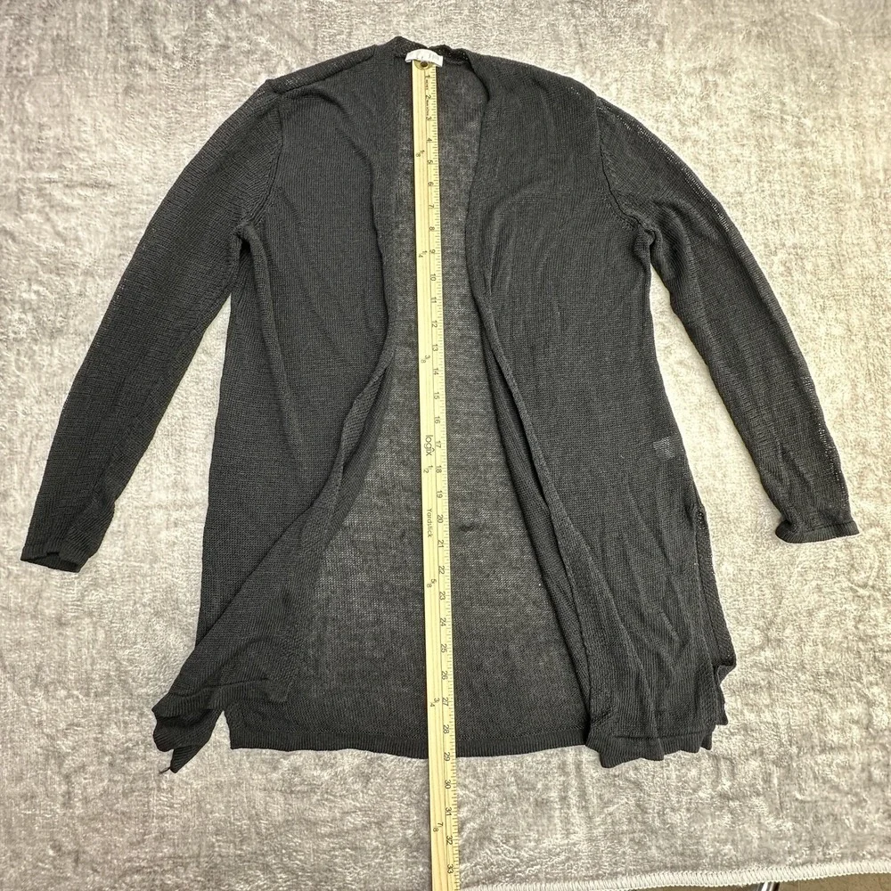 J Jill Cardigan Sweater Womens Large Black Open Front Lightweight Linen Blend